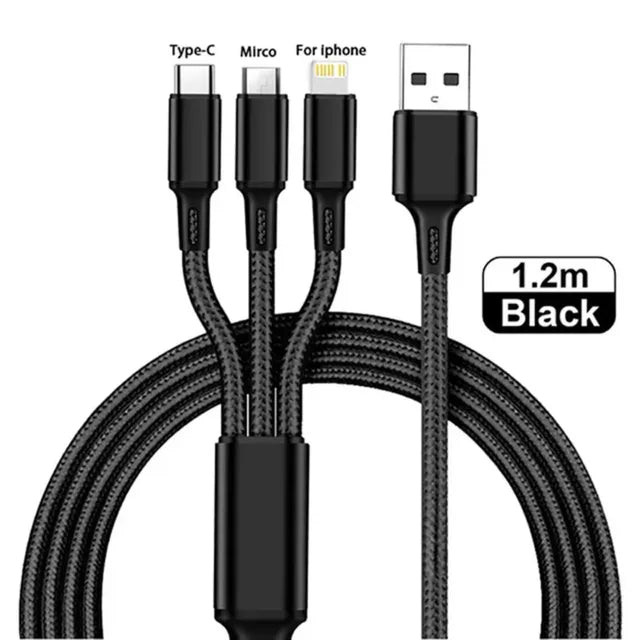 3-in-1 USB-C Charging Cable — 1.2M, iPhone & Android