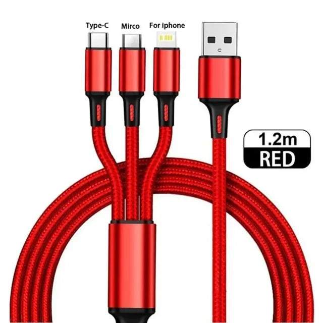 3-in-1 USB-C Charging Cable — 1.2M, iPhone & Android