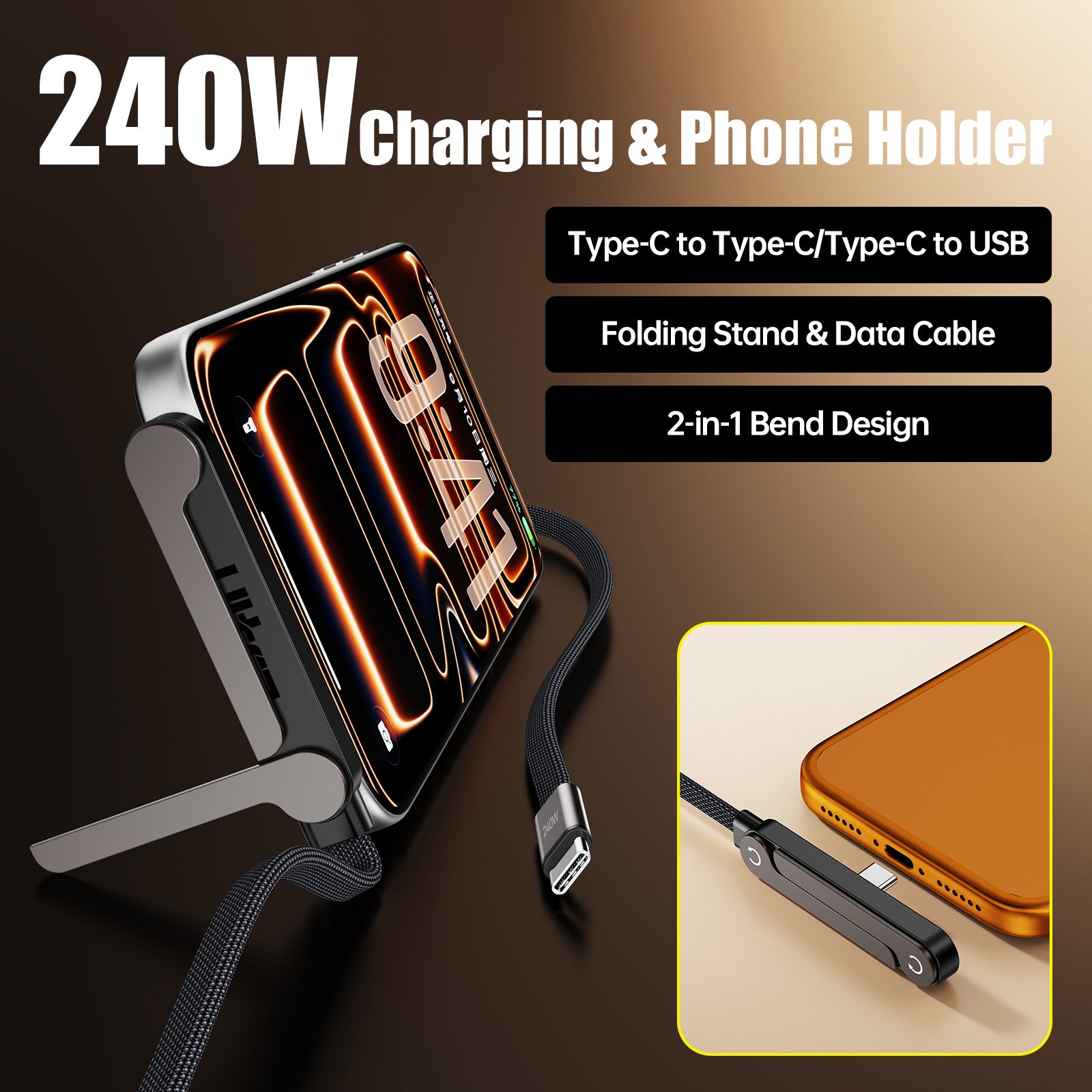 240W USB-C Fast Charging Cable — Bendable, Gaming-Friendly