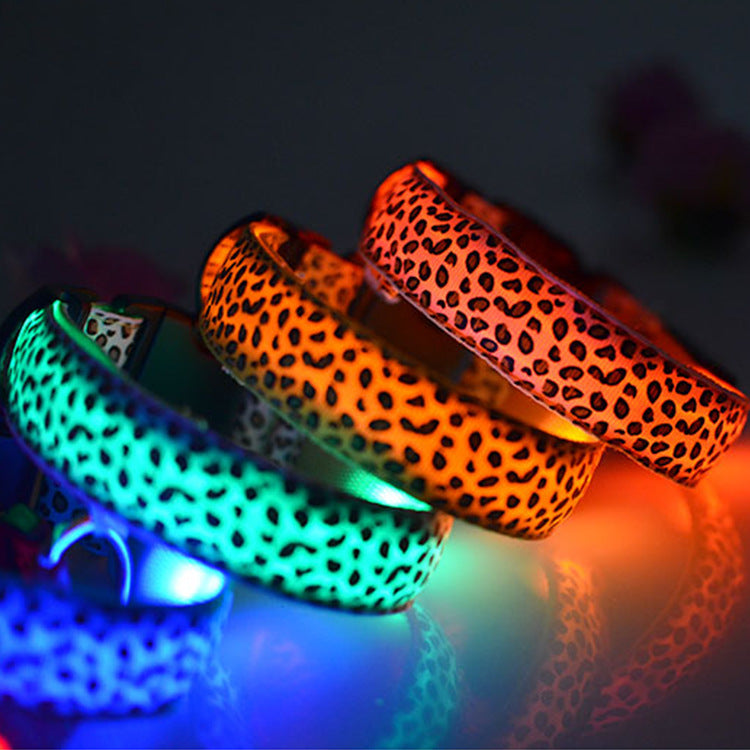 Leopard LED Luminous Dog Collar – Night Safety for All Sizes