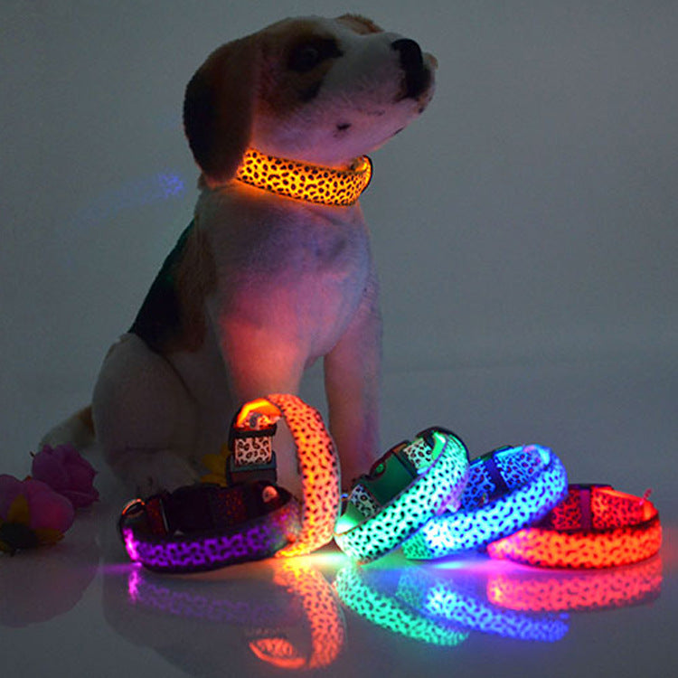 Leopard LED Luminous Dog Collar – Night Safety for All Sizes